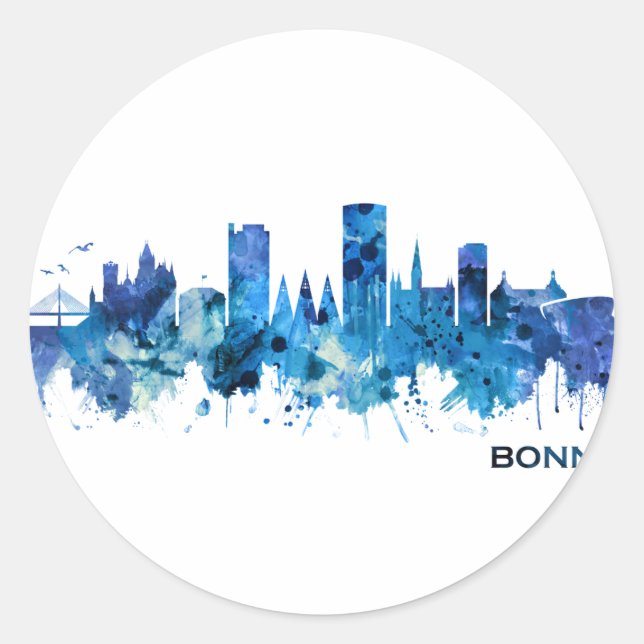 Sticker Rond Bonn Allemagne Skyline Blue (Devant)