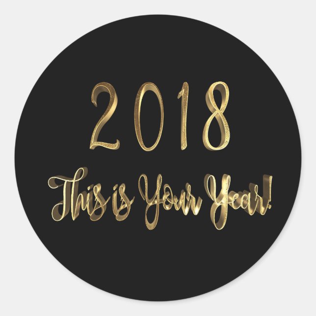 Sticker Rond Bonne année 2018 Motivational Black Gold (Devant)