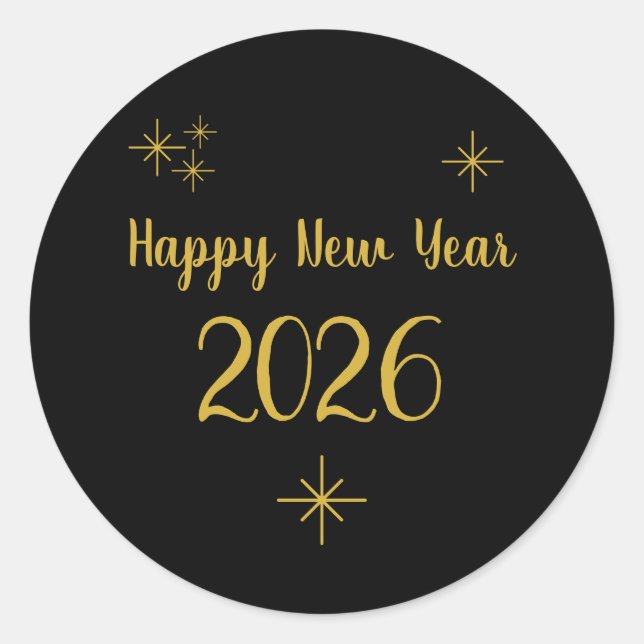 Sticker Rond Bonne année 2025 Black Gold Elegant Typographie (Devant)