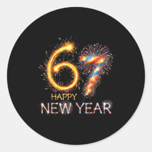 Sticker Rond Bonne année 2026 67e anniversaire Feux d'artifice 
