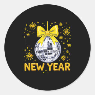 Sticker Rond Bonne année 2026 boule disco dorée Nouvel An