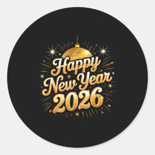 Sticker Rond Bonne année 2026 Célébration de famille de disco v