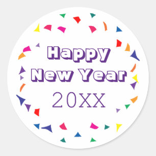 Sticker Rond Bonne année 2026 Confettis colorés amusants