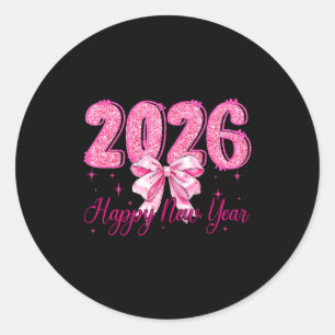 Sticker Rond Bonne Année 2026 Coquette Bow Réveillon du Nouvel