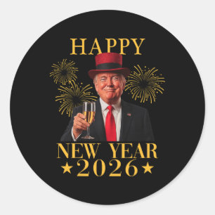 Sticker Rond Bonne année 2026 Drôle de feu d'artifice du présid
