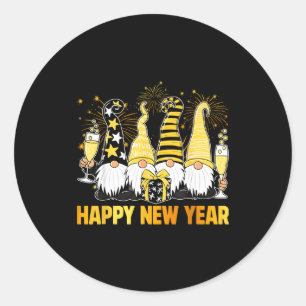 Sticker Rond Bonne Année 2026 Gnomes Buvant du Champagne Nouvel