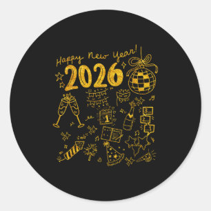 Sticker Rond Bonne année 2026 Nye Feux d'artifice Famille appar