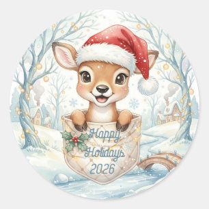 Sticker Rond Bonne année 2027 avec le cerf de Noël