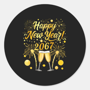 Sticker Rond Bonne année 2067 Drôle 67 Six Sept Mème Nouvel An