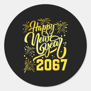 Sticker Rond Bonne année 2067 Drôle 67 Six Sept Mème Nouvel An