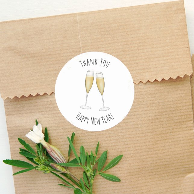 Sticker Rond Bonne Année Aquarelle Champagne Merci (Créateur téléchargé)