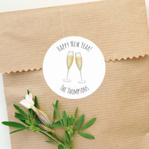 Sticker Rond Bonne Année Aquarelle Champagne Mignon Amusant