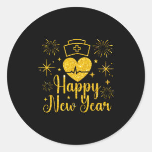 Sticker Rond Bonne année aux infirmières Rythme cardiaque Feux