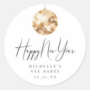 Sticker Rond Bonne année boule disco or