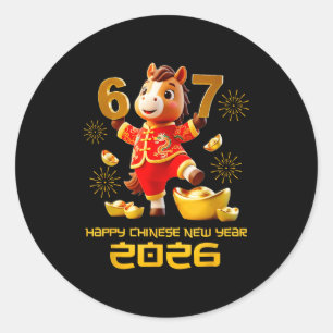 Sticker Rond Bonne année chinoise 2026 Drôle de cheval 6 7 Meme