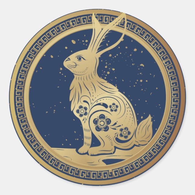 Sticker Rond Bonne année chinoise de Rabbit Blue Gold 2023 (Devant)