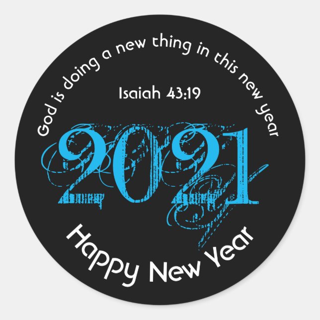 Sticker Rond Bonne année | DIEU FAIT UNE NOUVELLE CHOSE | Cyan  (Devant)