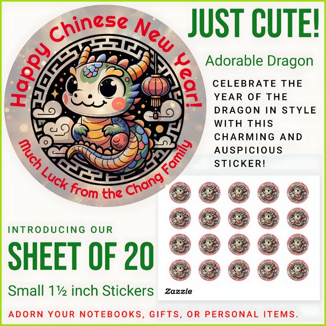 Sticker Rond Bonne année du dragon 'Bonne année chinoise' (Créateur téléchargé)