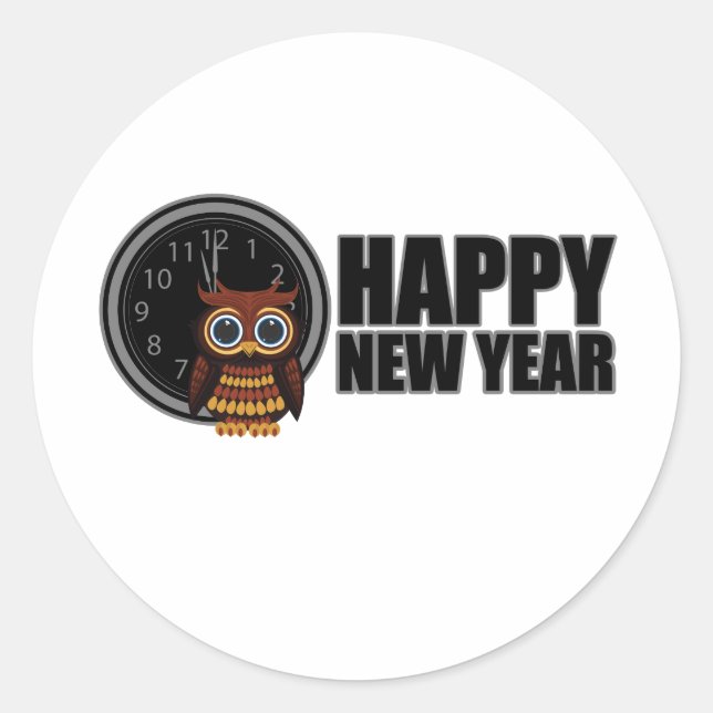 Sticker Rond Bonne année - Hibou (Devant)
