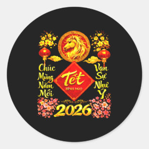 Sticker Rond Bonne année lunaire 2026 Année du cheval Tet Ng