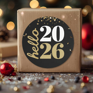 Sticker Rond bonne année paillettes dorées 