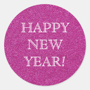 Sticker Rond Bonne année ! Parties scintillant rose Flamour