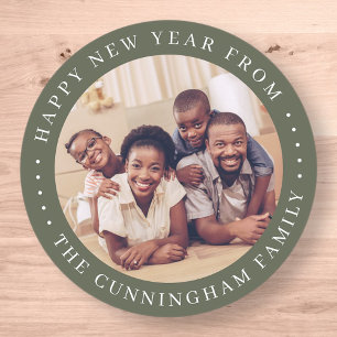 Sticker Rond Bonne Année Photo de Famille Moderne Simple Chic