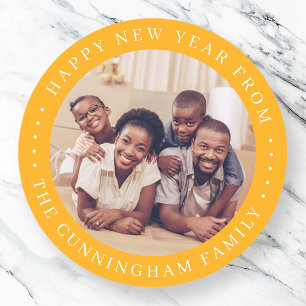 Sticker Rond Bonne Année Photo de famille moderne simple chic