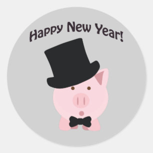 Sticker Rond Bonne année ! Pig Dapper