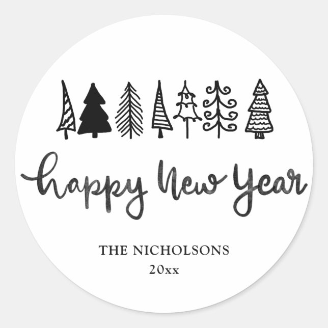 Sticker Rond Bonne année | Vacances modernes manuscrites (Devant)