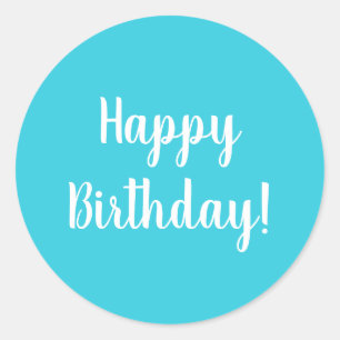 Sticker Rond Bonne Anniversaire Turquoise Typographie blanche