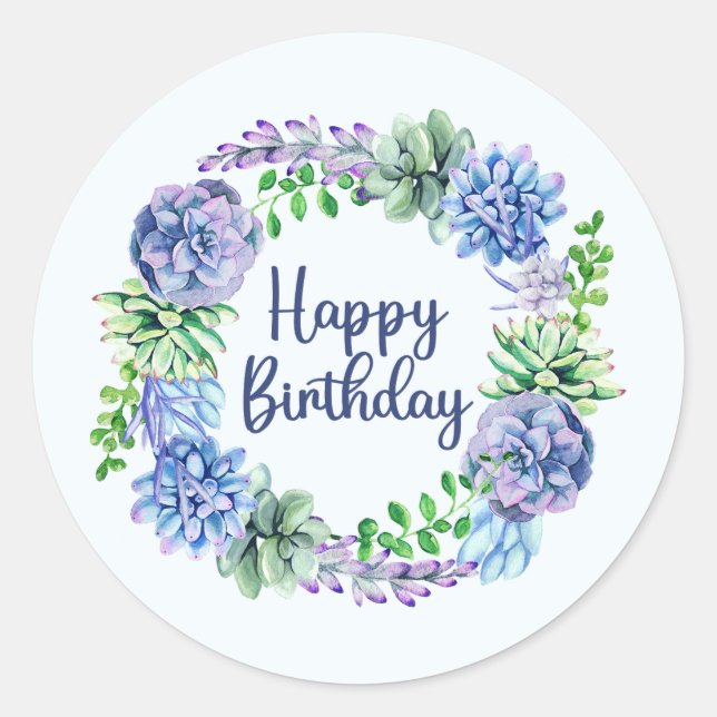 Sticker Rond Bonne aquarelle d'anniversaire Plantes, Feuilles s (Devant)