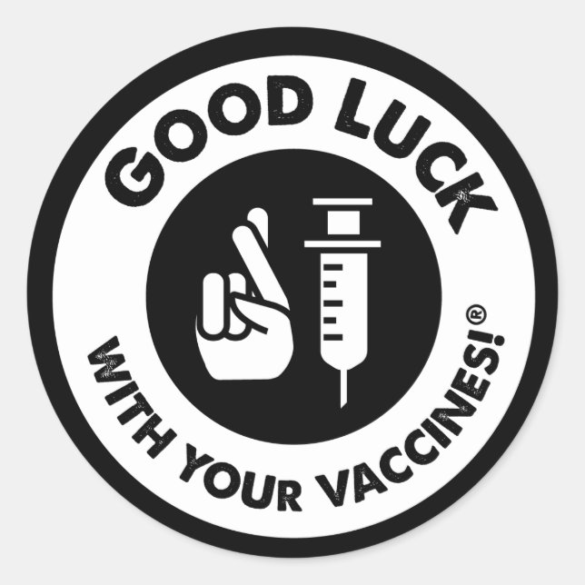 Sticker Rond Bonne chance avec vos vaccins ! (Devant)