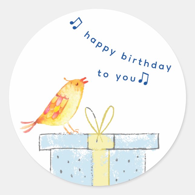 Sticker Rond Bonne Chanson d'anniversaire (Simple Petit Oiseau) (Devant)
