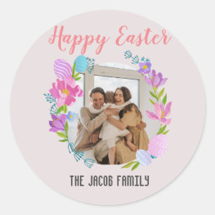 Sticker Rond Bonne famille de Pâques, famille de lapins de Pâqu