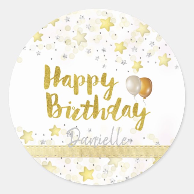 Sticker Rond Bonne fête d'anniversaire Custom Gold (Devant)