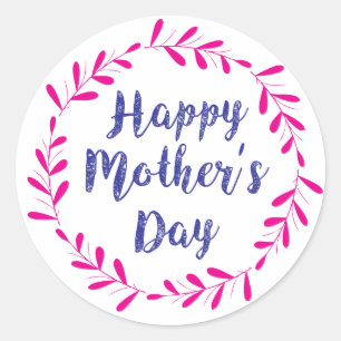 Sticker Rond Bonne fête des mères, couronne rose - Glossy, Sm.,