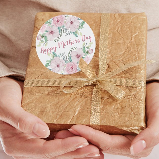 Sticker Rond Bonne fête des mères | Fleurs d'aquarelle de pivoi (Créateur téléchargé)