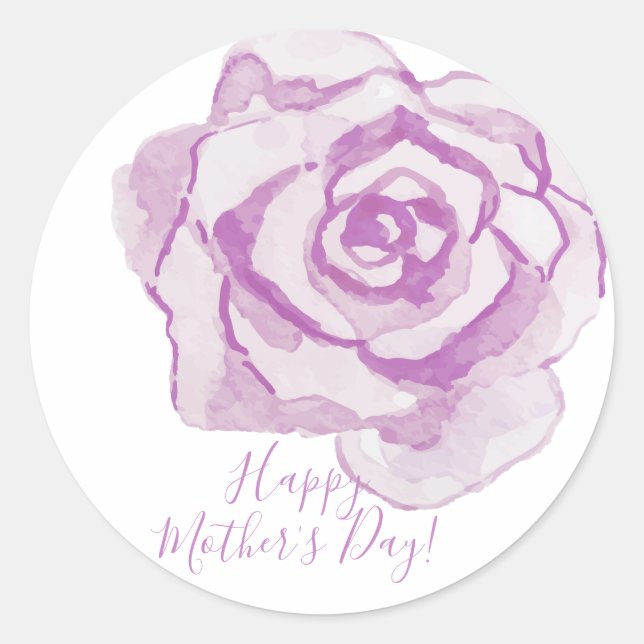 Sticker Rond Bonne fête des mères ! | Rose d'aquarelle violet (Devant)
