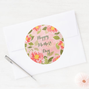 Sticker Rond Bonne fête des mères, rose pastel,