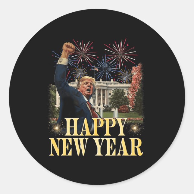 Sticker Rond Bonne fête du Nouvel An 2025 Trump 2024 Prenez l'A (Devant)