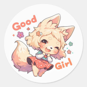 Sticker Rond Bonne fille mignonne animal Anime