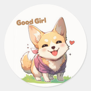 Sticker Rond Bonne fille mignonne chien Anime