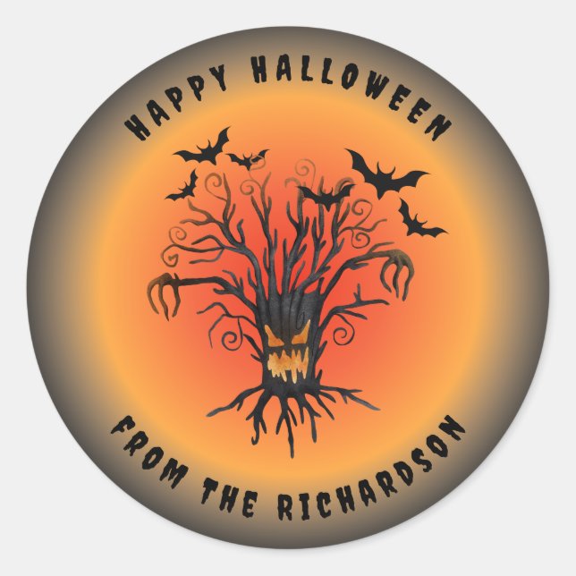 Sticker Rond Bonne Halloween De Votre Nom Personnalisé (Devant)