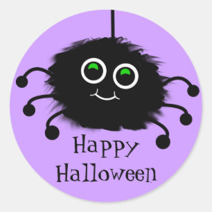 Sticker Rond Bonne Halloween Fuzzy Toon Spider