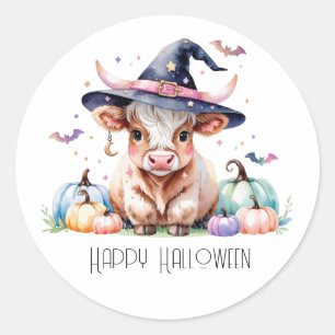 Sticker Rond Bonne Halloween jolie vache Highland