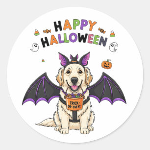 Sticker Rond Bonne Halloween mignonne chat chauve-souris chien