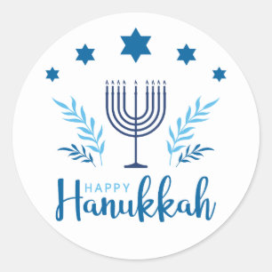 Sticker Rond Bonne Hanoukka Menorah Stars