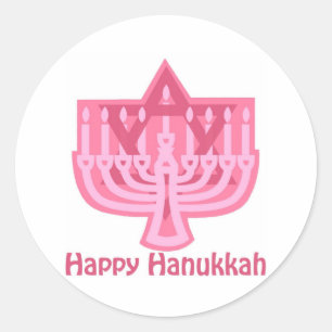 Sticker Rond Bonne Hanoukka Pink Menorah