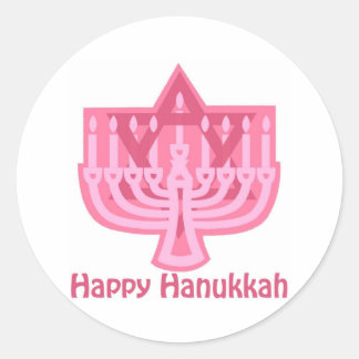 Sticker Rond Bonne Hanoukka Pink Menorah